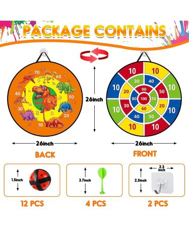 Kizmyee 26'' Dinosaur Themed Dart Board Set for Kids - Double Sided with Sticky Balls and Darts - Indoor/Outdoor Party Games Toy for 3-12 Years Old - Buy Online on GoSupps.com