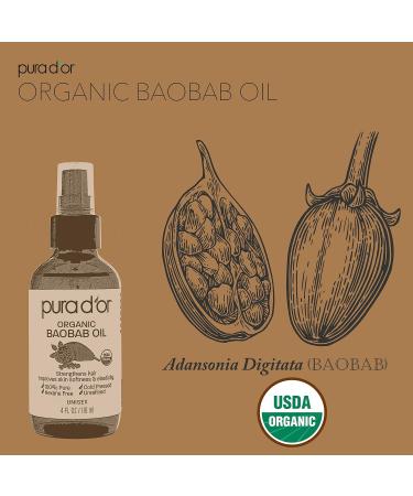 PURA D'OR Organic Baobab Oil 4 Oz - 100% Pure USDA Certified Moisturizer - Cold Pressed Unrefined & Hexane-Free Carrier Oil for DIY Skin Care - Buy Online on GoSupps.com