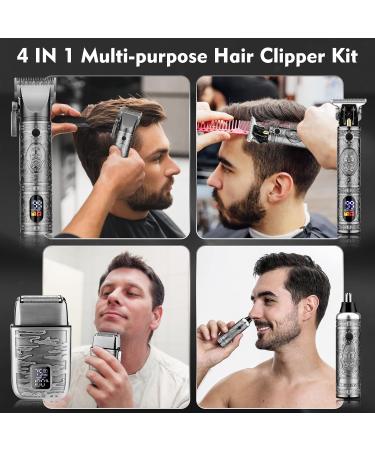 Dumite Professional Hair Clippers for Men Hair Clippers+T-Blade Trimmer+Electric Shaver+Nose Hair Trimmer Set 4 in 1 Cordless Barber Hair Cutting Kit LCD Display Gifts (Gray) - Buy Online on GoSupps.com