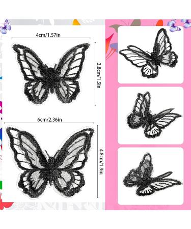 20pc Butterfly Lace Applique Embroidery Patches - Double Layer Organza Design for Wedding Dress, DIY Crafts - Black - Buy Online on GoSupps.com
