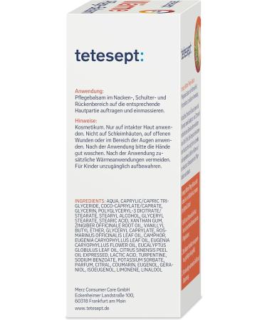 tetesept Baume de soin la chaleur - Pommade chauffante nourrissante d tend durablement le cou les paules et le dos - Aux huiles essentielles naturelles de gingembre et de romarin - 1 tube de 100 - Buy Online on GoSupps.com