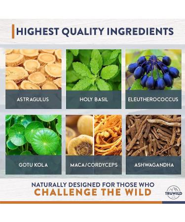 TruWild Adaptogen Blend with Cordyceps Maca Ashwagandha - 60 Capsules | All Natural Mushroom Blend for Daily Support - Buy Online on GoSupps.com