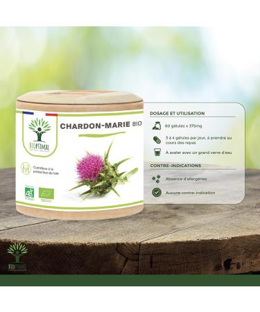 Chardon Marie Bio - Bioptimal - Compl ment Alimentaire - D puratif Naturel D tox Foie Digestion - 100% Pur - Silymarine Silybine - 300 mg/G lule - Fabriqu en France - Certifi Ecocert - 60 g lules 60 unit (Lot de 1) - Buy Online on GoSupps.com