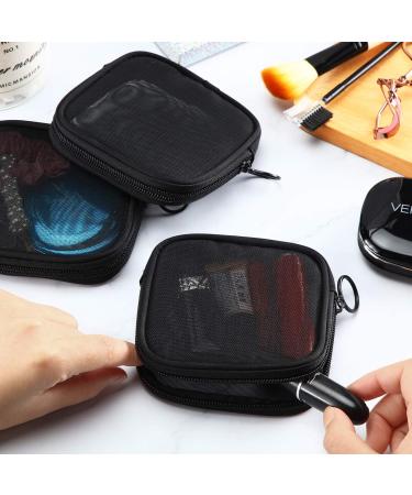 Weewooday 4-Pack Small Mesh Makeup Bags with Zipper - Mini Portable Toiletry Pouch Set for Daily Essentials - Black 4.52x4.52x0.78 Inch - Buy Online on GoSupps.com