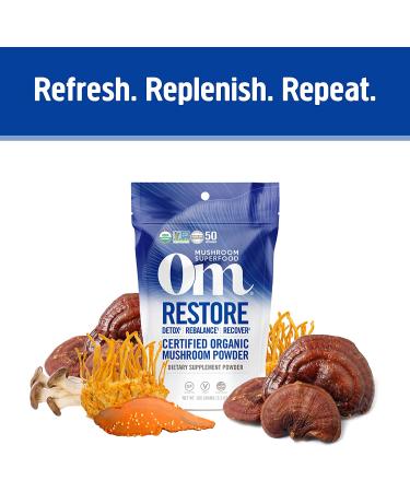 Om Mushroom Superfood Restore Blend Powder - 3.5 oz | Immune Support, Detox & Recovery with Cordyceps & Reishi - 50 Servings - Buy Online on GoSupps.com