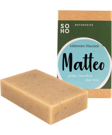 SOHO Naturkosmetik "Matteo" face soap for oily and blemished skin vegan facial cleansing with aloe vera and clay solid soap - Buy Online on GoSupps.com