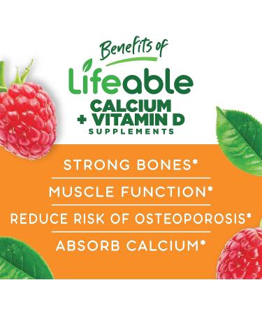 Lifeable Calcium 500mg with Vitamin D3 1000IU Gummies | Bone Strength Supplement for Men & Women | Gluten-Free & GMO-Free | 60 Count - Buy Online on GoSupps.com