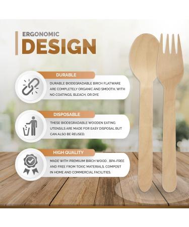 Compostable Birch wood cutlery 500 pack of Biodegradable Disposable wooden Spoons- 100% Home Compostable Forks Spoons and Knives made from Eco friendly Birchwood - Biodegradable party supplies - Buy Online on GoSupps.com