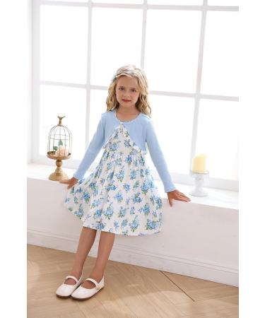 Puseky Toddler Girl Floral Print Dress and Ribbed Cardigan Set - Blue (2-3 Years) - Buy Online on GoSupps.com