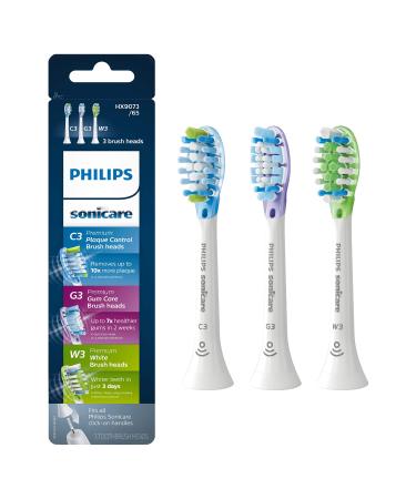 Philips Sonicare Genuine Replacement Toothbrush Heads Variety Pack, C3 Premium Plaque Control, G3 Premium Gum Care & W3 Premium White, 3 Brush Heads, White, HX9073/65