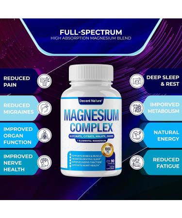Premium Magnesium Complex Supplement 1000mg - 7 Elemental Forms incl. Glycinate, Citrate, Malate - Non-GMO - 90 Capsules - Buy Online on GoSupps.com