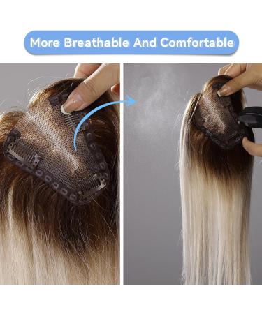 EMMOR Hair Topper For Women 100% Remy Human Hair For Women With Thinning Hair Loss Cover Gray Hair Three Clips on Topper 3.5in 4in Hand-Tied 12 inch Ombre Light Blonde - Buy Online on GoSupps.com