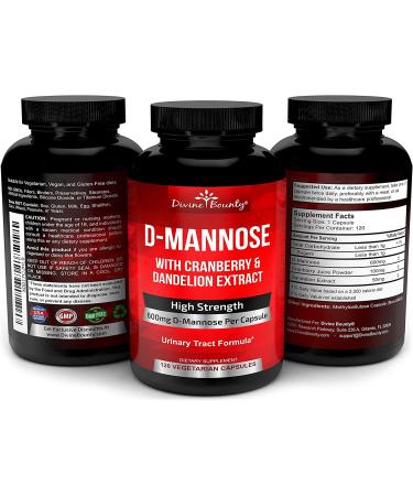D-Mannose Capsules with Cranberry & Dandelion Extract - 600mg Powder Per Capsule - 120 Veggie Capsules for Urinary Tract Health - Buy Online on GoSupps.com