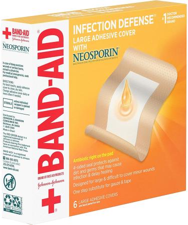 Band-Aid Infection Defense Wound Covers with Neosporin Antibiotic - 6 ct, Large - Buy Online on GoSupps.com