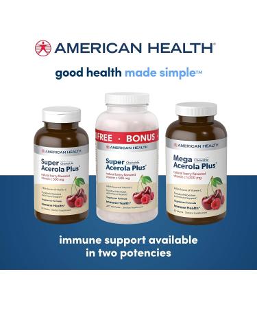 American Health Super Acerola Plus Chewable Wafers - Natural Berry Flavored Vitamin C - Antioxidant & Immune Support - 500mg - Gluten-Free & Vegetarian - 100 Servings - Buy Online on GoSupps.com