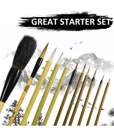 11 Pcs Chinese Calligraphy Brushes Set with Bamboo Holder - Japanese Style Sumi Painting Brushes for Kanji Art - Buy Online on GoSupps.com