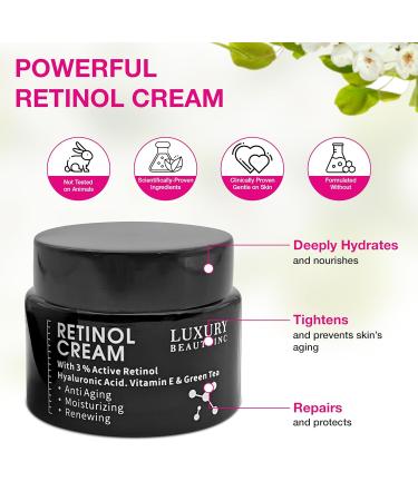 Inc Retinol Cream 3% - Anti-Aging Moisturizer with Hyaluronic Acid Vitamin E and Green Tea for Collagen Repair & Dark Spot Treatment - 50g - Buy Online on GoSupps.com