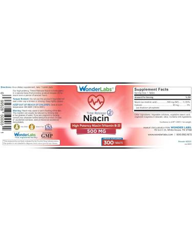 Wonder Labs High Potency Time Release Niacin (Vitamin B3) 500mg - 300 Tablets | Non-GMO & Gluten Free - Buy Online on GoSupps.com