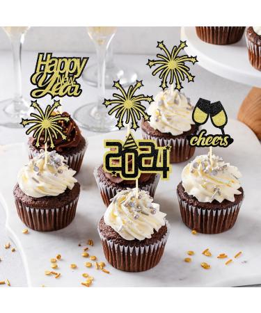 24PCS Glitter Happy New Year Cupcake Toppers 2024 New Year Eve Cake Topper for New Years Eve 2024 New Year Party Decorations Supplies (Mix A) - Buy Online on GoSupps.com