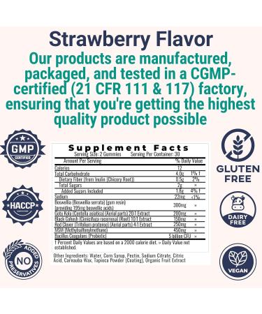 Boswellia Serrata Black Cohosh Gotu Kola Red Clover Extract Complex Gummies w. Probiotic Fiber (Chicory Root Inulin) MSM Methylsulfonylmethane Supplement Alt for Organic Powder Capsules Tincture - Buy Online on GoSupps.com