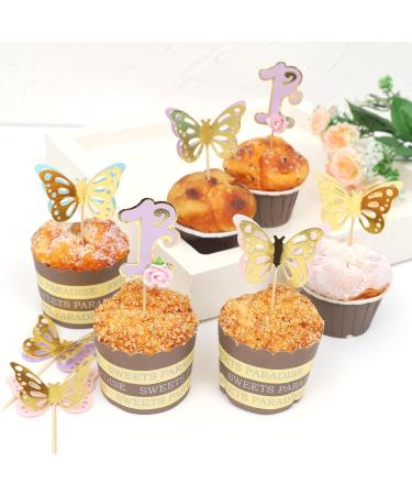 12PCS Butterfly Cupcake Toppers - Girl 1st Birthday Cake Topper Butterfly Party Decor First Boy Birthday Party Cupcake Wedding Anniversary Cupcake Topper Butterfly Flower Photo Props - Buy Online on GoSupps.com