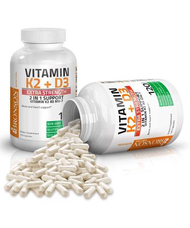 Bronson Vitamin K2 (MK7) & D3 Extra Strength Supplement - 10,000 IU Vitamin D3, 120 mcg Vitamin K2 MK-7 - Bone & Heart Health - Non-GMO Formula - 120 Capsules - Buy Online on GoSupps.com