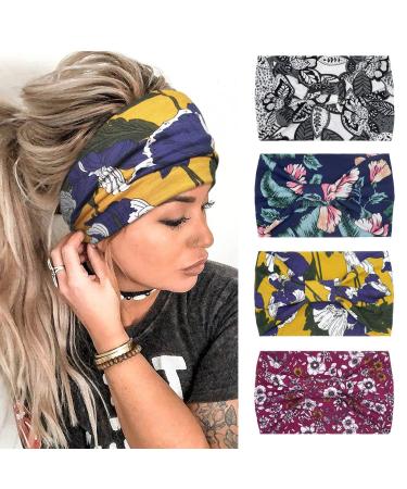 Kavya Wide Headbands for Women's Hair Soft Hair Bands for Women Yoga Ladies Headband Elastic Headbands Knotted Head Bands Adult Women Hair Scarf Fashion Hair Accessories SET-3