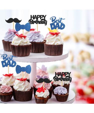 MonMon & Craft Birthday Dad Cupcake Toppers/Best Dad Ever Cupcake Toppers/Father's Day Party Cupcake Decorations - Happy Birthday Dad Cupcake Toppers Glitter 24 Pcs - Buy Online on GoSupps.com