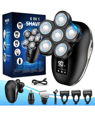 Head Shaver for Bald Men,6-in-1 Electric Shaver for Bald Head 6D Wet/Dry Waterproof Mens Electric Head Razor Skull Shavers Freedom Grooming Kit Cordless Rechargeable Face Head Shaving Rotary Shaver 6-in-1 Electric Head Sha…