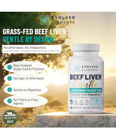 Evolved Elements Beef Liver Gentle New Zealand Grass-Fed Grass-Finished Desiccated Beef Liver Supplement with OrganEase for Odor-Neutral Smooth Digestion Clean Taste 3 000 mg 180 Capsules - Buy Online on GoSupps.com