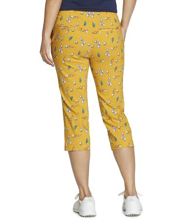IZOD Women's Golf Stretch Capri Pant | 10 Nugget Gold Print | Pockets Included - Buy Online on GoSupps.com