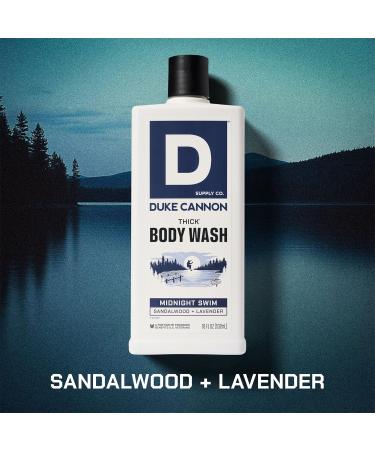 Duke Cannon Supply Co. Thick High Viscosity Body Wash - 3X Thicker Cleansing Shower and Bath Gel Mineral-Enriched Body Wash for Men - Sandalwood + Lavender - Mens Body Scrub - Midnight Swim (18 oz) - Buy Online on GoSupps.com