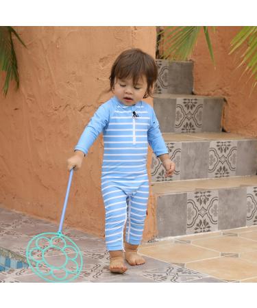 weVSwe Baby Toddler Boy Swimsuit UPF 50+ Sun Protection Rash Guard Swimwear - Blue Stripes | 0-3 Years | Crotch Zipper | Ages 0-6 Months - Buy Online on GoSupps.com
