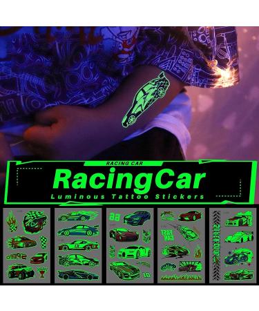 Glow Race Car Temporary Tattoos for Kids - Luminous Vehicle Body Stickers - Waterproof and Cute Designs for Birthday Party Supplies - Buy Online on GoSupps.com