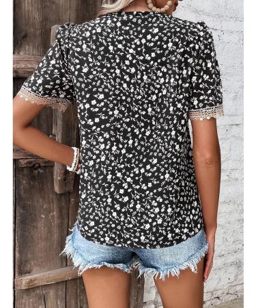 Naroote Womens Blouse Easy Matching Womens T Shirt Casual Lace Stitching Casual V-Neck for Beach XX-Large Black - Buy Online on GoSupps.com