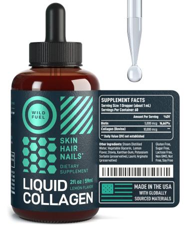Collagen Peptides with Biotin for Youthful Skin, Hair Growth & Joint Support - 10,000mcg Liquid Collagen & 5,000mcg Biotin Drops - Lemon Flavor - 2x2oz - Buy Online on GoSupps.com