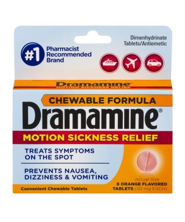 Dramamine Chewable Formula Motion Sickness Relief | Orange | 8 Count | 3 Pack 8 Count (Pack of 3)