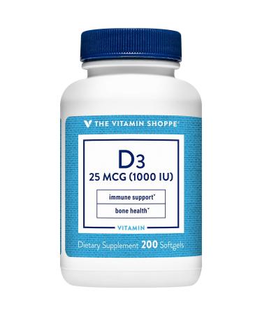 The Vitamin Shoppe Vitamin D3 1000IU Softgel Supports Bone & Immune Health Aids in Cellular Growth & Calcium Absorption Gluten Free & Once Daily Formula (200 Softgels) - Buy Online on GoSupps.com