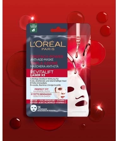 L'Or al Paris Revitalift Laser X3 Anti-Age Mask - Radiant & Even Skin with Peptides Hyaluronic Acid & Vitamin C - 5 Pieces - International Shipping - Buy Online on GoSupps.com