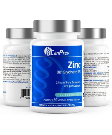 CanPrev Zinc Bis-Glycinate 25mg 60 Capsules 60-Day Supply - High Absorption Zinc Glycinate Supplement - Elemental Zinc Supports Immune Function & Skin Vitality Easy-on-the-Stomach - Zinc Supplement - Vegan Friendly - Buy Online on GoSupps.com