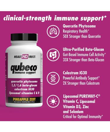 HEALTH DIRECT - Qubeco Immune Support with Vitamin D3 Liposomal Vitamin C Quercetin Beta-Glucan Colostrum Zinc Selenium - Clinical Strength 56 Soft Chew Tabs - 28 Day Supply - Pineapple Zest 56 Count - Buy Online on GoSupps.com