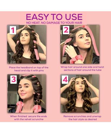 HIMU Heatless Hair Curler Set - Overnight Heatless Curls | Hair Curlers No Heat & Damage to Hair Heatless Curling Rod Headband Heatless Curlers for Long Hair & Short Heatless Curls Headband (Pink) - Buy Online on GoSupps.com
