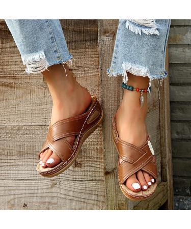 Women's Comfy Orthotic Sandals | Brown | Size 6.5-7 US | Arch Support & Anti-Slip | Plantar Fasciitis Relief - Buy Online on GoSupps.com
