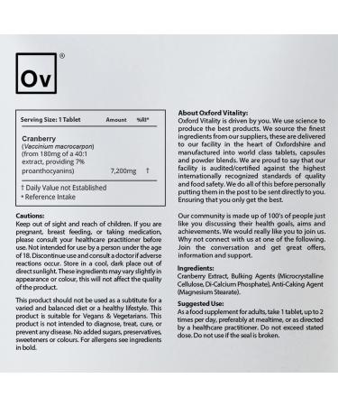 Cranberry Extract 7200mg Tablets for Bladder Health | High Strength Formula | Oxford Vitality 500 - Buy Online on GoSupps.com