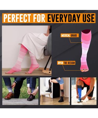 Doc Miller Premium Waden Compression Cuff - 20-30 mmHg Calf Support for Sports & Recovery | Stylish Open Toe Design in Pink & White (XXL) - Buy Online on GoSupps.com
