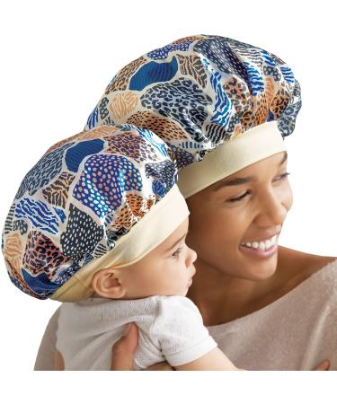 Red by Kiss 2-in-1 Mommy & Me Bonnet Sleeping Caps Hair Bonnet Hair Wrap (Leopard)