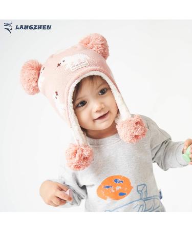 LANGZHEN Polar Bear Pink Winter Hat for Baby Boys Girls 6-12 Months | Earflap Knit Warm Cap with Fleece Lining - Buy Online on GoSupps.com