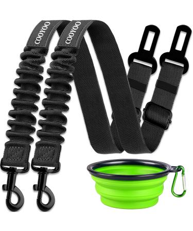 COOYOO Dog Seat Belt,3 Piece Set Retractable Dog Car Seatbelts Adjustable Pet Seat Belt for Vehicle Nylon Pet Safety Seat Belts Heavy Duty & Elastic & Durable Car Harness for Dogs Set 01-Black+Black