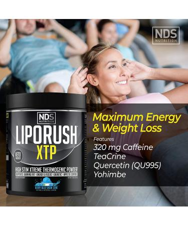NDS Nutrition LipoRush XTP Thermogenic Fat Burner - Extreme Energy & Focus Powder with L-Carnitine - Blue Berry Snow Cone - 45 Servings - Buy Online on GoSupps.com