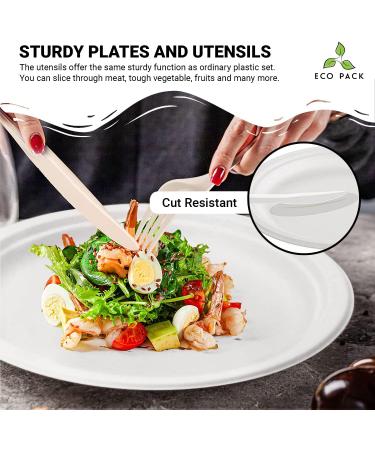 Eco Pack 150 pcs Disposable Paper Plates Set Compostable Plate Cornstarch Utensils Eco Friendly Dinnerware Kit Includes 25 Biodegradable Plates Forks Knives Spoons and Napkins for All Occasions 150 Pcs (25 People) - Buy Online on GoSupps.com
